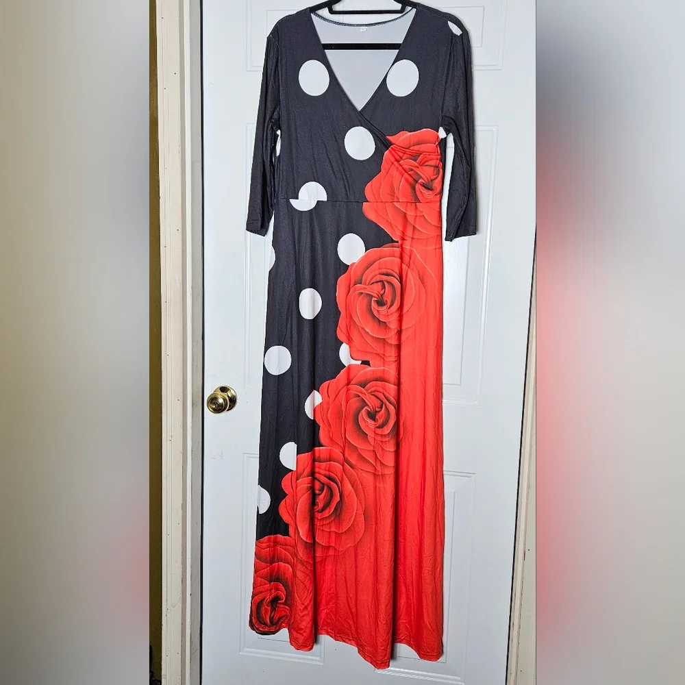 Maxi Floral Polkadot Dress Size L